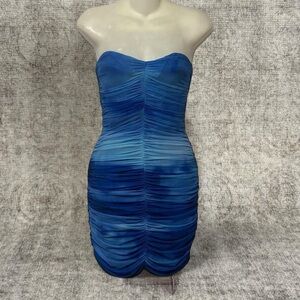 Zara Blue Strapless Ruched Mini Dress M